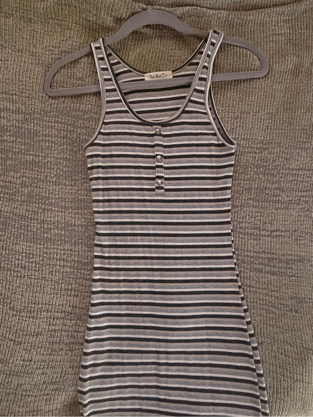 Striped Ribbed Tank Dress in Grey Black and White
